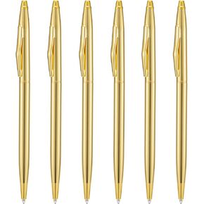 Wikult 6 Pieces Golden Slim Metal Ballpoint Pen, 1mm Medium Point Black Ink Smooth Writing, for Business Office Teacher Student Wedding Guest