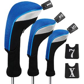 Andux 3pcs/Set Golf 460cc Driver Wood Head Covers with Long Neck and Interchangeable No. Tags