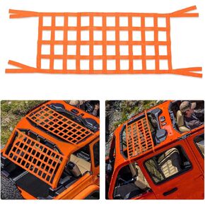 Cargo Mesh Heavy Duty Net, Roof Top Hammock or Rear Trunk Restraint Baggage Cover, Compatible with Jeep Wrangler TJ JK JKU JL JLU YJ Sahara Rubicon Unlimited (1987-2023) 2 Door 4 Door (Orange)