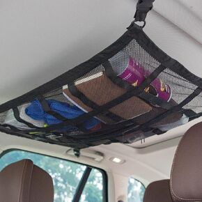 Amiss Car Ceiling Cargo Net Pocket, 31.5" x 20.9" Adjustable Roof Double-Layer and Load-Bearing Storage Net, Car Truck SUV Long Distance Travel Camping Storage Accessories(Ribbon Type)