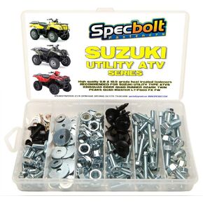 150pc Specbolt Suzuki Utility ATV Bolt Kit for Maintenance & Restoration OEM Spec Fasteners King Quad Runner Master KingQuad Eiger Vinson Ozark Twin Peaks LT-F500 4x4 FX FW 750 700 500 450 400 300 250