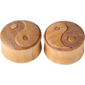 Yin and Yang Tai Ji Wood Ear Plugs Double Flare Saddle Stretching Gauges Expander 8mm-24mm