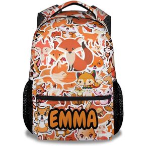 Mercuryelf Fox Backpack for Girls Boys, 16 Inch Orange Backpacks for School Travel, Cute Lightweight Bookbag for Kids