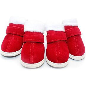 URBEST 2 Pairs Santa Red Detachable Closure Christmas Puppy Cute Dog Winter Shoes Boots (5#, Red)