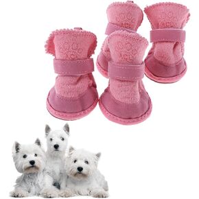 Pink Snow Boots for Puppies, Warm Dog Shoes, Anti Slip Fleece Boots for Dogs, Cute Waterproof Winter Cats Shoes Pink Size 4