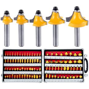 1/4 Shank Router Bit Set 100 Pcs Router Bits for Woodworking Tungsten Carbide Router Bit Set 1/4 Inch Shank for Professional Woodworking