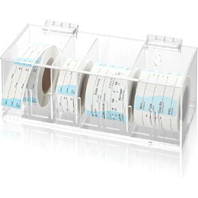 9" x 3.5" x 3.5" Adjustable Label Dispenser 4 Disks Sticker Roll Holder Acrylic Sticker Dispenser Dissolvable Food Label Sticker Holder Organizer Label Stand for Date Sticker Label Desktop（no Label