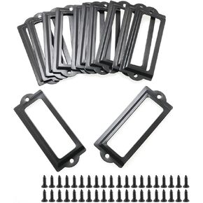 20PCS Black Label Holder Black Office Library File Drawer Cabinet Card Tag Holder Metal Office File Cabinet Shelves Drawer Name Card Label Holder Frames