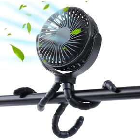 Mini Handheld Portable Stroller Fan, 360° Rotate Flexible Tripod Clip On Fan with 3 Speeds, USB or Rechargeable Battery for Car Seat Crib Treadmill Bike Travel