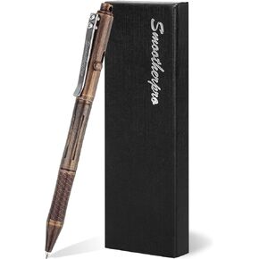SMOOTHERPRO Bolt Action Pen, Solid Brass Ballpoint Pen Compatible with Pilot G2 Refill, Weighted Heavy Pen for Tremor Parkinson Arthritic Hand, Plated Vintage Retro Black(RG335)