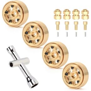 4X 50g Brass 1.0 Beadlock Wheels for 1/18 1/24 Trx4m Axial FMS Scx24 AXI90081 AXI00001 AXI00002 AXI00005 AXI00006 Upgrade Parts（Brass