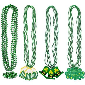 Moon Boat 18PCS St. Patrick's Day Shamrock Necklace Clover Green Bead Party Favors Irish Beer Decorations Supplies