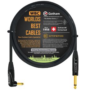 WORLDS BEST CABLES 4 Foot - Gotham GAC-1 Ultra Pro - Premium, Low-Capacitance Guitar Bass Instrument Cable - with Straight to Angled 1/4 Inch Eminence Gold Plated Connectors