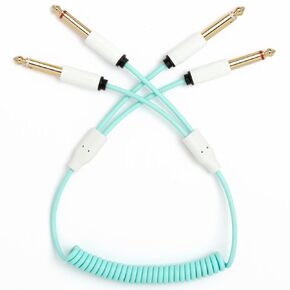 MyVolts Candycord Audio Cable, 2 x Straight Large Jack to 2 x Straight Large Jack, Curly 40cm to 50cm, Mint Green Colour