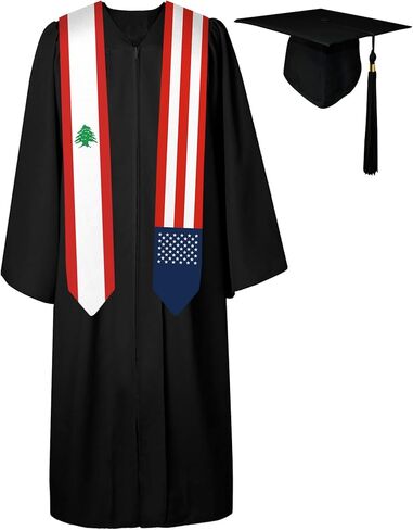 وشاح التخرج بعلم لبنان وعلم الولايات المتحدة الأمريكية مقاس 72 بوصة للجنسين البالغين وشاح التخرج فئة 2024 (لا يشمل ثوب البكالوريا وقبعة) in Kuwait