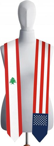 وشاح التخرج بعلم لبنان وعلم الولايات المتحدة الأمريكية مقاس 72 بوصة للجنسين البالغين وشاح التخرج فئة 2024 (لا يشمل ثوب البكالوريا وقبعة) in Kuwait