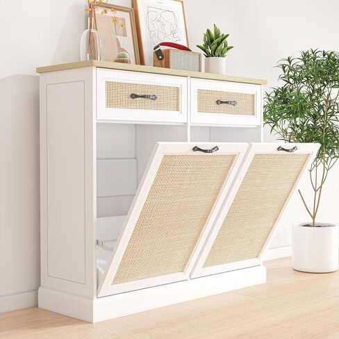 Double Trash Can Cabinet, Tilt Out Hidden Trash Cabinet 10 Gallon for Kitchen Dining Room, Recycling Trash Bin Cabinet Free Standing Laundry Hamper in Saudi Arabia