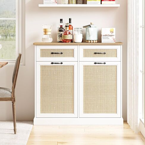Double Trash Can Cabinet, Tilt Out Hidden Trash Cabinet 10 Gallon for Kitchen Dining Room, Recycling Trash Bin Cabinet Free Standing Laundry Hamper in Saudi Arabia
