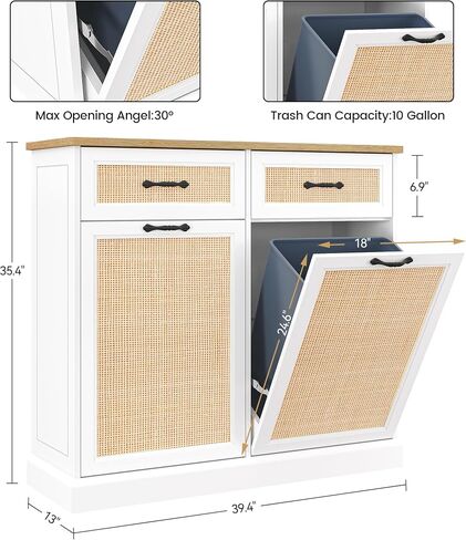 Double Trash Can Cabinet, Tilt Out Hidden Trash Cabinet 10 Gallon for Kitchen Dining Room, Recycling Trash Bin Cabinet Free Standing Laundry Hamper in Saudi Arabia