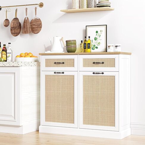 Double Trash Can Cabinet, Tilt Out Hidden Trash Cabinet 10 Gallon for Kitchen Dining Room, Recycling Trash Bin Cabinet Free Standing Laundry Hamper in Saudi Arabia