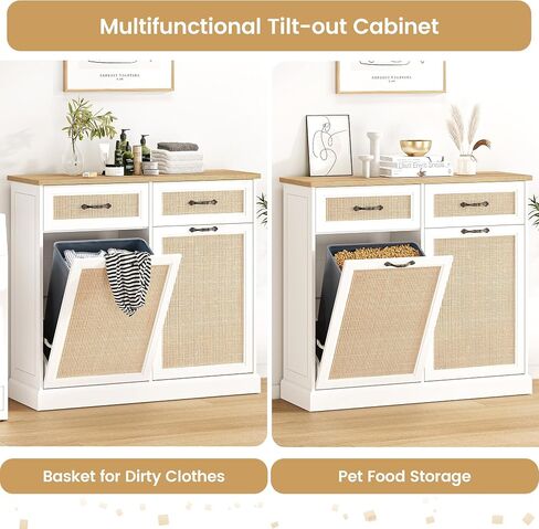 Double Trash Can Cabinet, Tilt Out Hidden Trash Cabinet 10 Gallon for Kitchen Dining Room, Recycling Trash Bin Cabinet Free Standing Laundry Hamper in Saudi Arabia