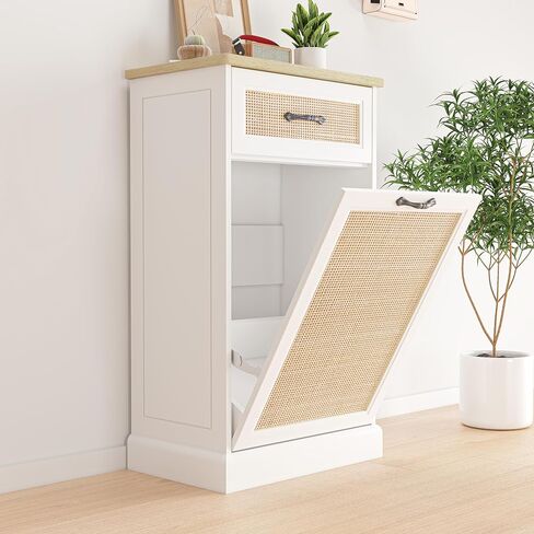 Double Trash Can Cabinet, Tilt Out Hidden Trash Cabinet 10 Gallon for Kitchen Dining Room, Recycling Trash Bin Cabinet Free Standing Laundry Hamper in Saudi Arabia