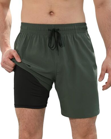 MERIABNY Mens Swimming Trunks with Compression Liner Swim Board Shorts for Beach in Kuwait