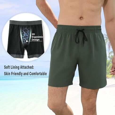 MERIABNY Mens Swimming Trunks with Compression Liner Swim Board Shorts for Beach in Kuwait