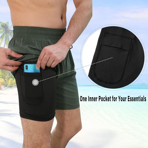 MERIABNY Mens Swimming Trunks with Compression Liner Swim Board Shorts for Beach in Kuwait