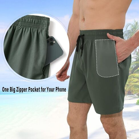 MERIABNY Mens Swimming Trunks with Compression Liner Swim Board Shorts for Beach in Kuwait