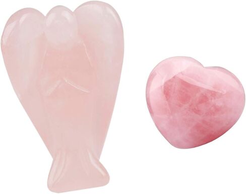 Rockcloud Healing Crystals Puff Heart & Guardian Angel Figurine Carved Worry Stone Chakra Reiki Balancing Set, Green Aventurine & Fluorite in Saudi Arabia