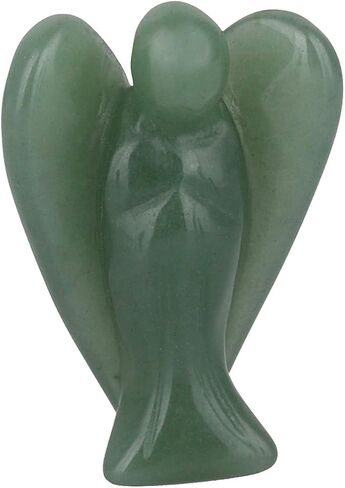 Rockcloud Healing Crystals Puff Heart & Guardian Angel Figurine Carved Worry Stone Chakra Reiki Balancing Set, Green Aventurine & Fluorite in Saudi Arabia