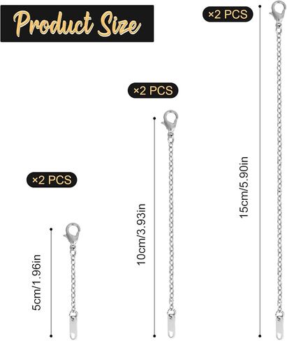 6pcs Necklace Extender Chains, 2in 4in 6in Necklace Extenders with Lobster Clasp, Alloy Extender Chains Set for DIY Jewelry Crafts Necklace Bracelet Anklet in Saudi Arabia