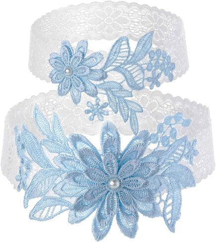 Florry Wedding Garter for Bride Blue Lace Leg Garter Set Floral Flower Stretch Bridal Tossing Garters Belt for Women 2PCS in Saudi Arabia