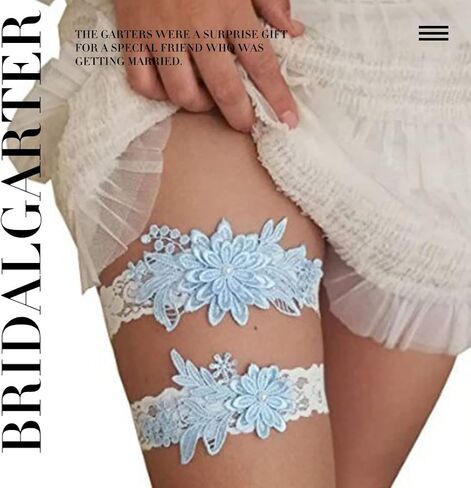 Florry Wedding Garter for Bride Blue Lace Leg Garter Set Floral Flower Stretch Bridal Tossing Garters Belt for Women 2PCS in Saudi Arabia