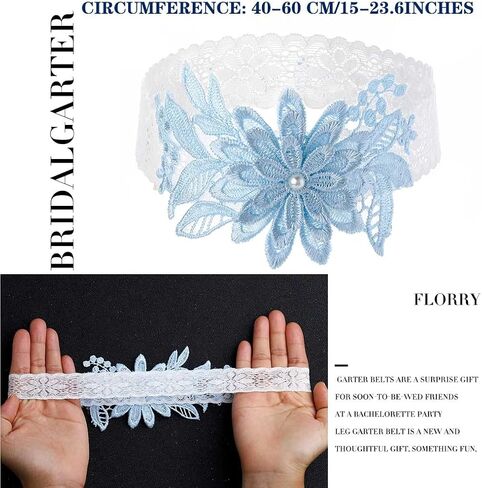 Florry Wedding Garter for Bride Blue Lace Leg Garter Set Floral Flower Stretch Bridal Tossing Garters Belt for Women 2PCS in Saudi Arabia