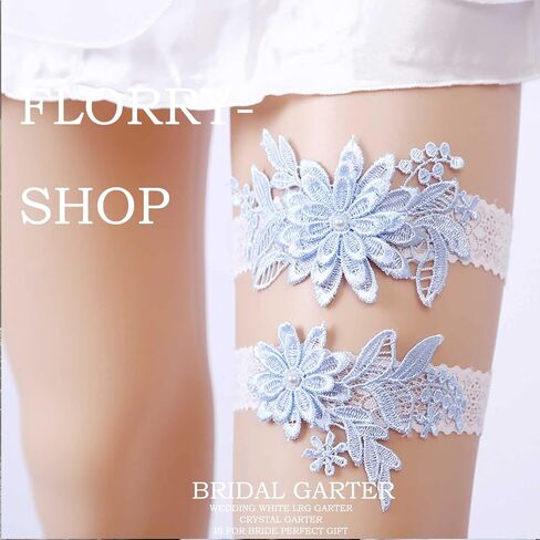 Florry Wedding Garter for Bride Blue Lace Leg Garter Set Floral Flower Stretch Bridal Tossing Garters Belt for Women 2PCS in Saudi Arabia