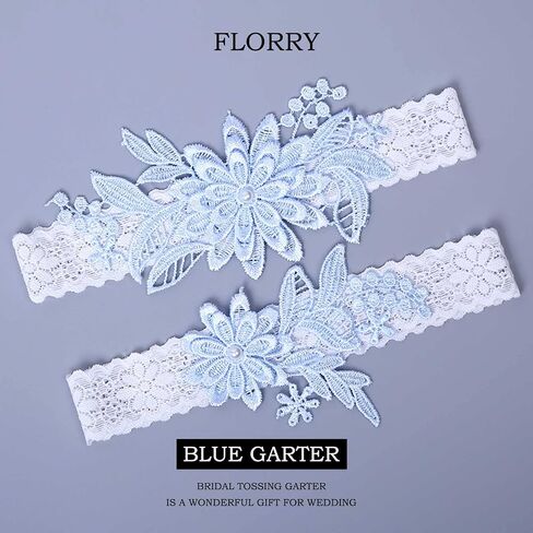 Florry Wedding Garter for Bride Blue Lace Leg Garter Set Floral Flower Stretch Bridal Tossing Garters Belt for Women 2PCS in Saudi Arabia