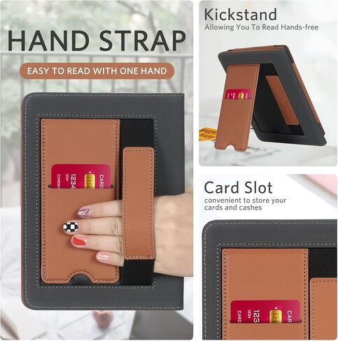 CoBak Kindle Paperwhite Case with Stand - Durable PU Leather Cover with Auto Sleep Wake, Card Slot, Hand Strap Feature - Fits Kindle Paperwhite 11th Generation 6.8" and Signature Edition 2021 Released in Saudi Arabia