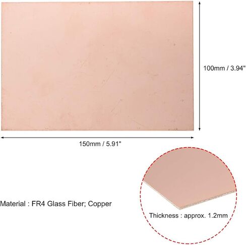 لوحة دائرة مطبوعة من النحاس المغطى بالنحاس من Uxcell، FR4 150 × 150 مم 5.91 × 5.91 بوصة، سمك 1.5 مم لوحة PCB للنماذج الأولية ذاتية الصنع، لوحة الاسم in Kuwait