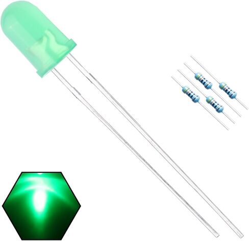 50 قطعة 5 مم مصابيح LED خضراء (عدسة خضراء) + 50 قطعة مقاومات (تيار مستمر 6-12 فولت) متضمنة، صمامات ثنائية LED خضراء، مصابيح لمبة صمام ثنائي باعث للضوء in Kuwait