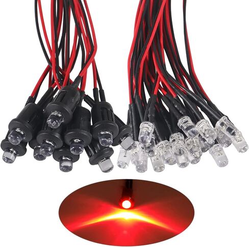 40pcs/Set DC 12V 5mm LED Diodes Kit Diode Lamp Prewired Emitting Diodes with Holder for DIY Home Decoration (Red) in Saudi Arabia