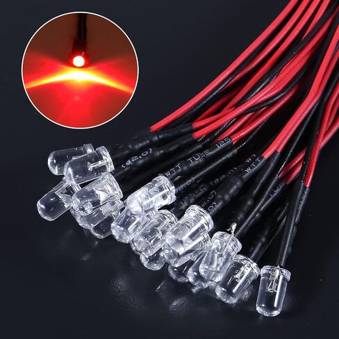 40pcs/Set DC 12V 5mm LED Diodes Kit Diode Lamp Prewired Emitting Diodes with Holder for DIY Home Decoration (Red) in Saudi Arabia