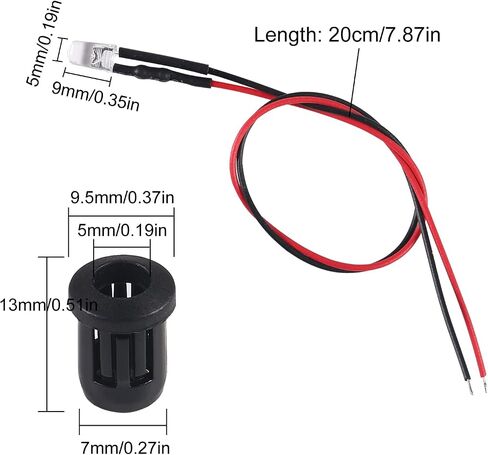 40pcs/Set DC 12V 5mm LED Diodes Kit Diode Lamp Prewired Emitting Diodes with Holder for DIY Home Decoration (Red) in Saudi Arabia
