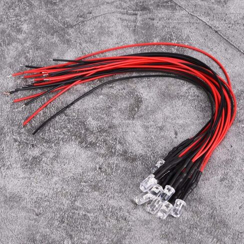 10 قطعة 12 فولت صمامات باعثة للضوء سلكية مسبقًا 5 مللي متر أزرق ثلجي مستدير الرأس حبيبات مصباح مستديرة متفاوتة الأحجام لتقوم بها بنفسك مكون إلكتروني LED أضواء ثنائية مع سلك 20 سنتيمتر (10 قطعة/الحزمة) in Kuwait