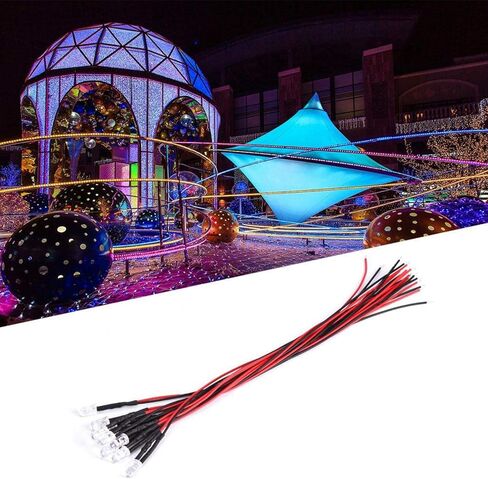 10 قطعة 12 فولت صمامات باعثة للضوء سلكية مسبقًا 5 مللي متر أزرق ثلجي مستدير الرأس حبيبات مصباح مستديرة متفاوتة الأحجام لتقوم بها بنفسك مكون إلكتروني LED أضواء ثنائية مع سلك 20 سنتيمتر (10 قطعة/الحزمة) in Kuwait