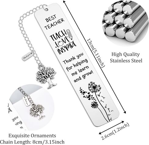 Teacher Thank You Gifts Bookmark, Graduation Teacher Appreciation Gifts Metal Bookmarks for Women Men Christmas Back to School End of Year 2024 Retirement Gifts for Teacher from Student in Saudi Arabia