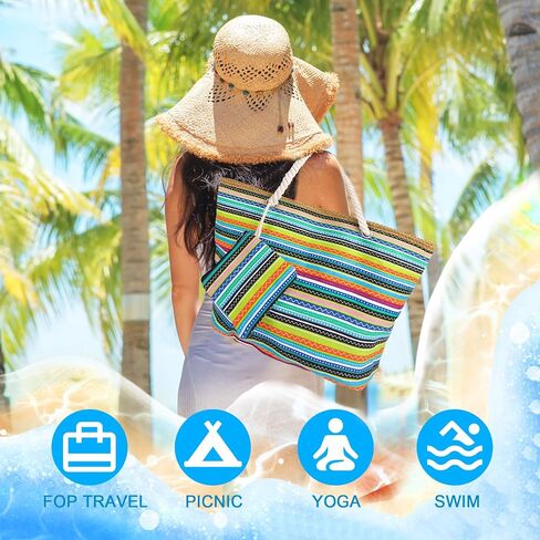 Large Beach Bag for Women, Travel Utility Bag with Pocket Zipper Tote, Waterproof Sandproof Tote Bag in Saudi Arabia