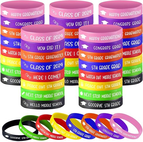 أساور معصم التخرج من الدرجة الخامسة، ديكورات التخرج من الدرجة الخامسة 2024، السلام خارج الصف الخامس، أساور معصم من السيليكون هدايا التخرج من الدرجة الخامسة للأطفال الطلاب - 40 قطعة in Kuwait