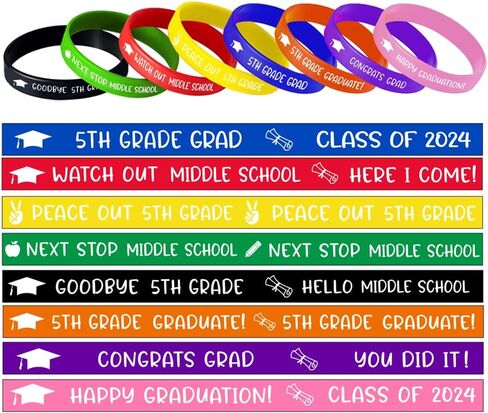 أساور معصم التخرج من الدرجة الخامسة، ديكورات التخرج من الدرجة الخامسة 2024، السلام خارج الصف الخامس، أساور معصم من السيليكون هدايا التخرج من الدرجة الخامسة للأطفال الطلاب - 40 قطعة in Kuwait